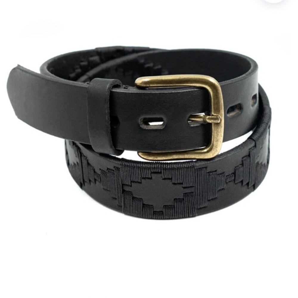 Groucho Life Unisex Black Embroidered Belt Tonal Embroidered Pattern Size 95